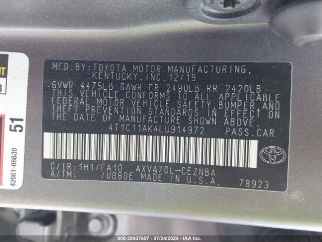 Photo 8 VIN: 4T1C11AK4LU914972 - TOYOTA CAMRY 