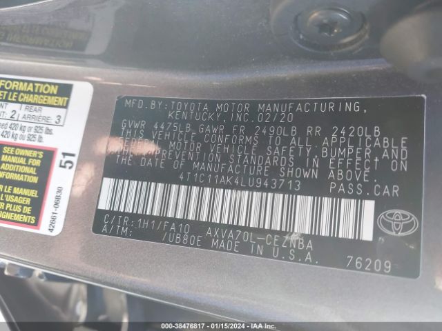 Photo 8 VIN: 4T1C11AK4LU943713 - TOYOTA CAMRY 