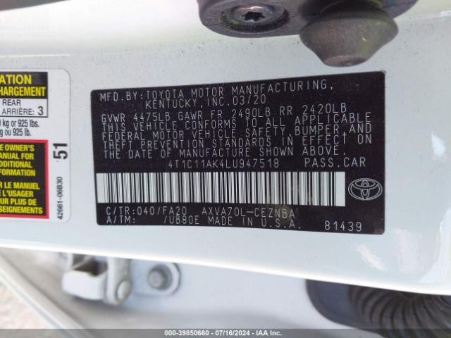 Photo 8 VIN: 4T1C11AK4LU947518 - TOYOTA CAMRY 