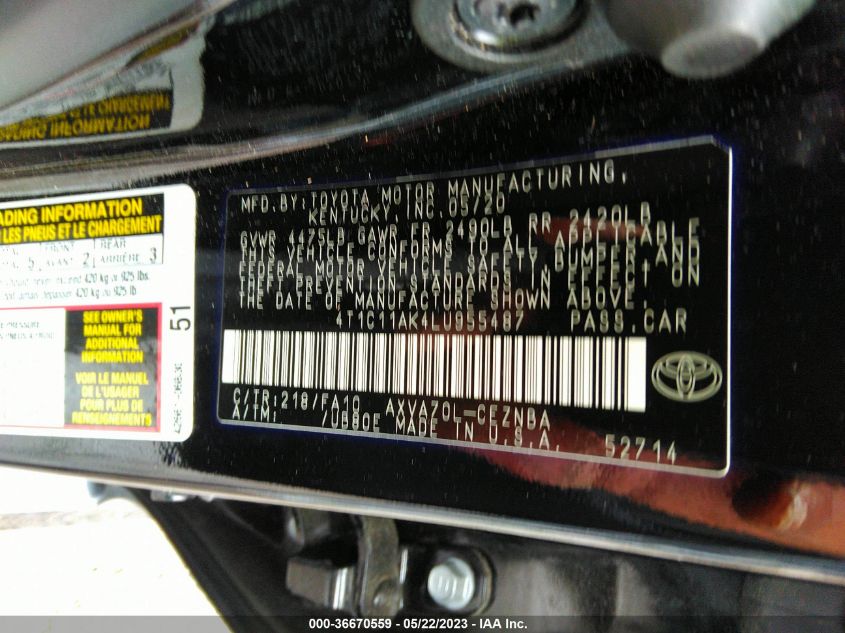 Photo 8 VIN: 4T1C11AK4LU955487 - TOYOTA CAMRY 