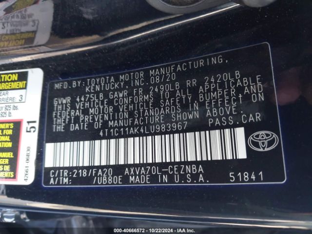 Photo 8 VIN: 4T1C11AK4LU983967 - TOYOTA CAMRY 