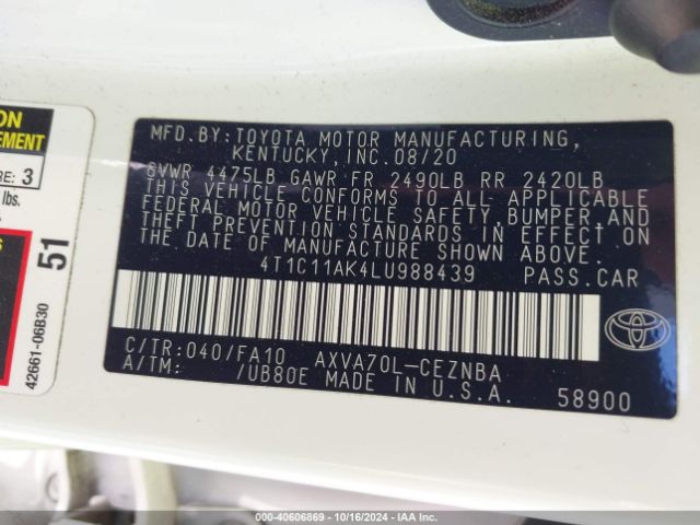 Photo 8 VIN: 4T1C11AK4LU988439 - TOYOTA CAMRY 