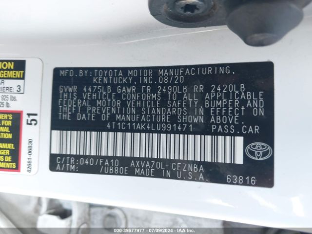 Photo 8 VIN: 4T1C11AK4LU991471 - TOYOTA CAMRY 