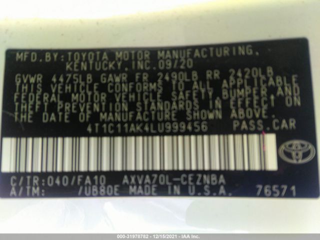 Photo 8 VIN: 4T1C11AK4LU999456 - TOYOTA CAMRY 