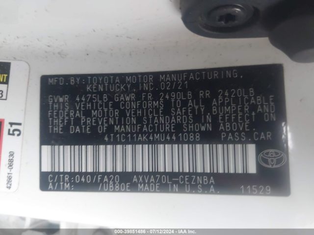 Photo 8 VIN: 4T1C11AK4MU441088 - TOYOTA CAMRY 