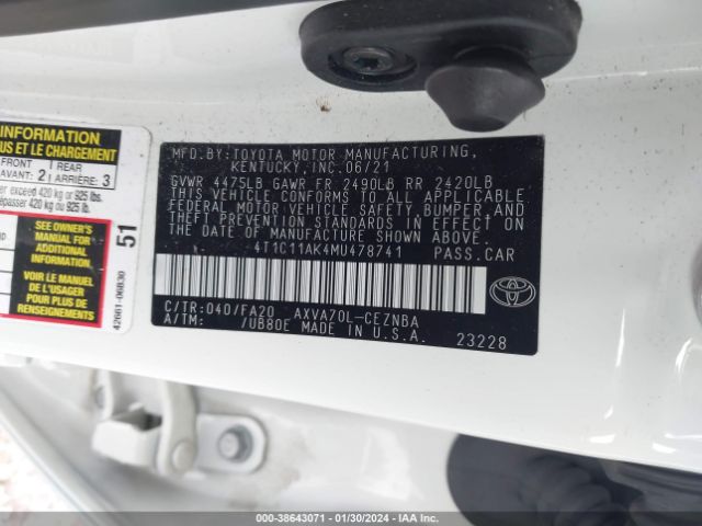 Photo 8 VIN: 4T1C11AK4MU478741 - TOYOTA CAMRY 