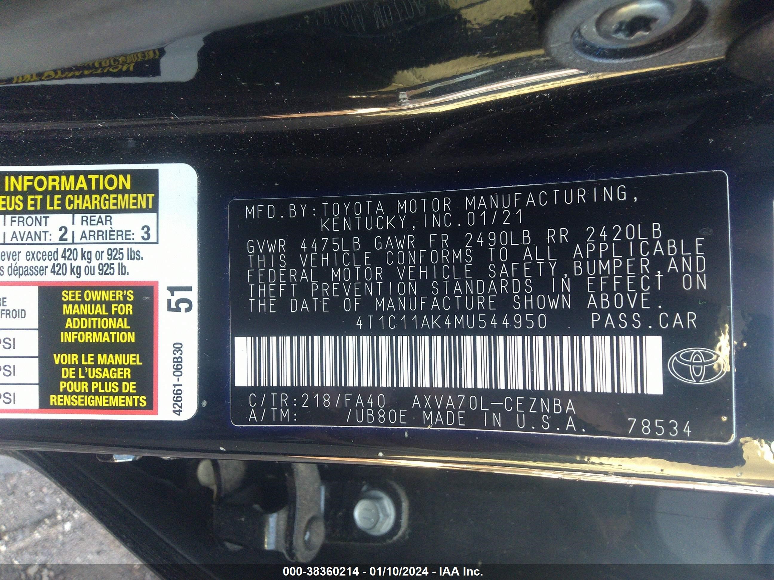 Photo 8 VIN: 4T1C11AK4MU544950 - TOYOTA CAMRY 