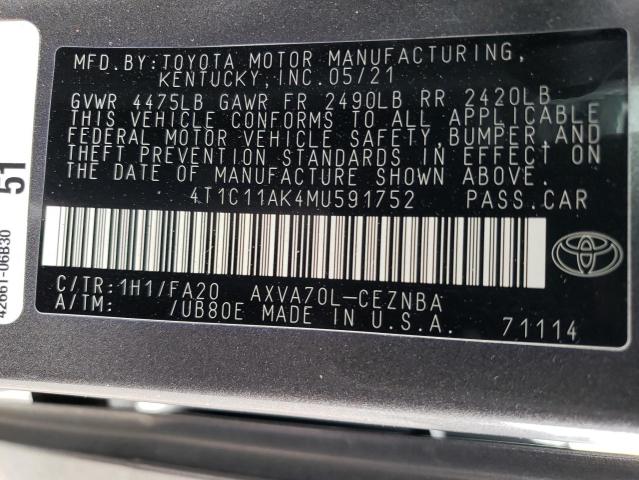 Photo 12 VIN: 4T1C11AK4MU591752 - TOYOTA CAMRY LE 