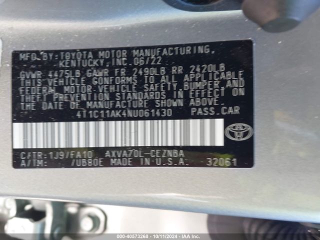 Photo 8 VIN: 4T1C11AK4NU061430 - TOYOTA CAMRY 