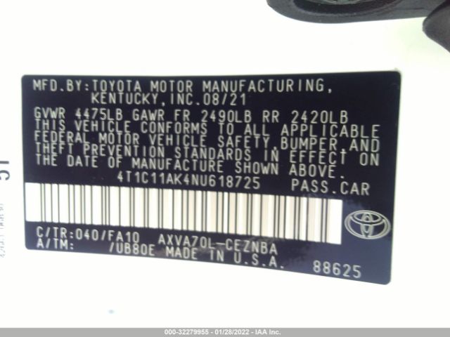 Photo 8 VIN: 4T1C11AK4NU618725 - TOYOTA CAMRY 