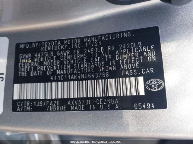 Photo 8 VIN: 4T1C11AK4NU643768 - TOYOTA CAMRY 