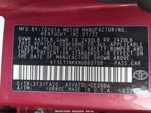 Photo 8 VIN: 4T1C11AK4NU662708 - TOYOTA CAMRY 