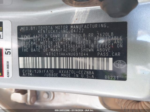 Photo 8 VIN: 4T1C11AK4NU691044 - TOYOTA CAMRY 