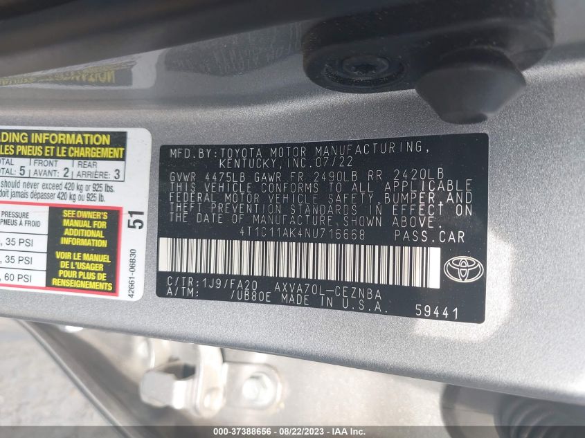 Photo 8 VIN: 4T1C11AK4NU716668 - TOYOTA CAMRY 