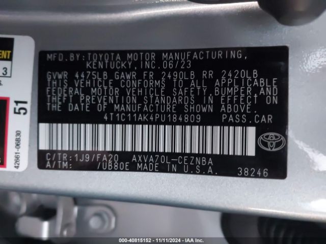 Photo 8 VIN: 4T1C11AK4PU184809 - TOYOTA CAMRY 