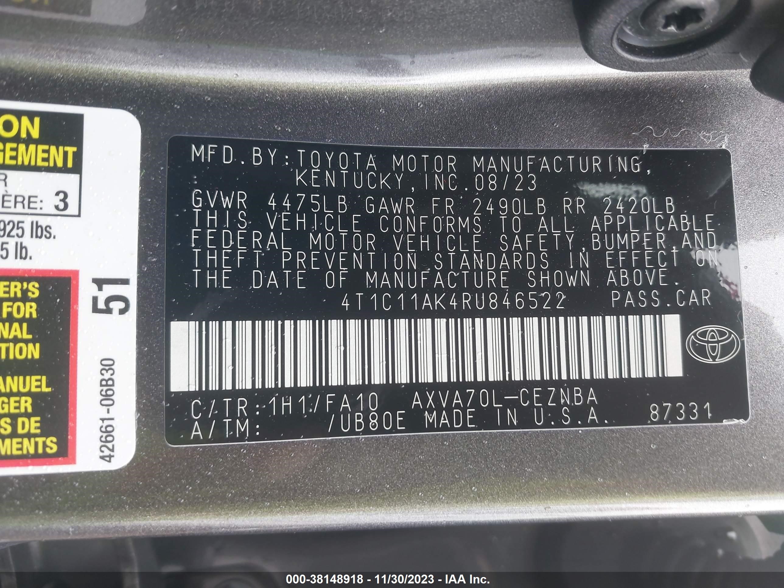 Photo 8 VIN: 4T1C11AK4RU846522 - TOYOTA CAMRY 