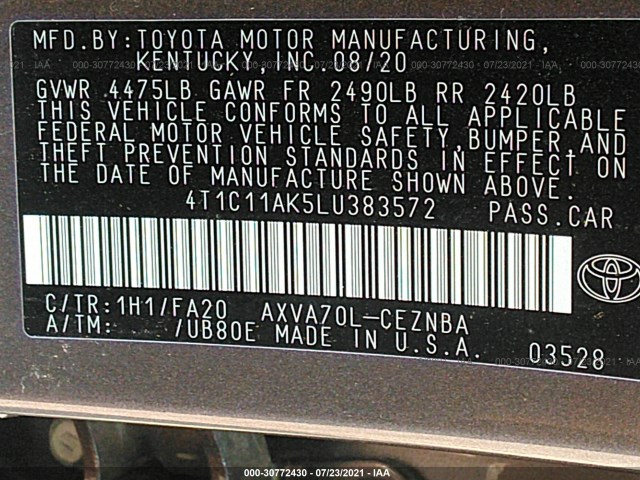 Photo 8 VIN: 4T1C11AK5LU383572 - TOYOTA CAMRY 