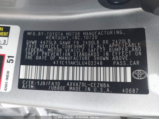 Photo 8 VIN: 4T1C11AK5LU402248 - TOYOTA CAMRY 