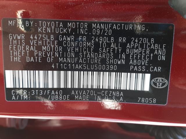 Photo 9 VIN: 4T1C11AK5LU500390 - TOYOTA CAMRY LE 