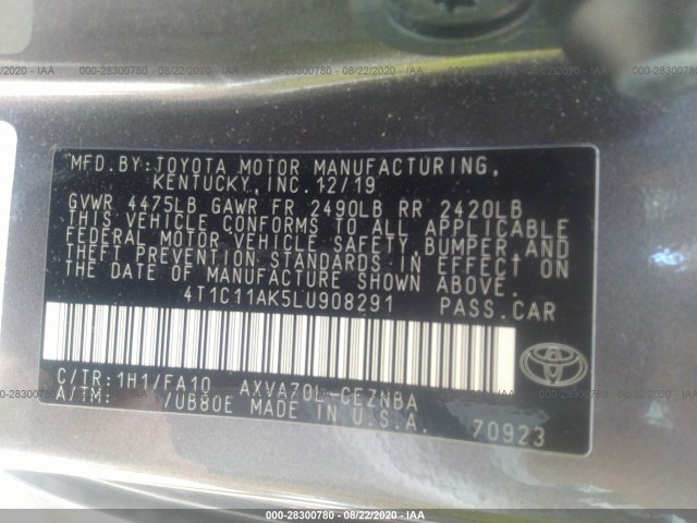 Photo 8 VIN: 4T1C11AK5LU908291 - TOYOTA CAMRY 