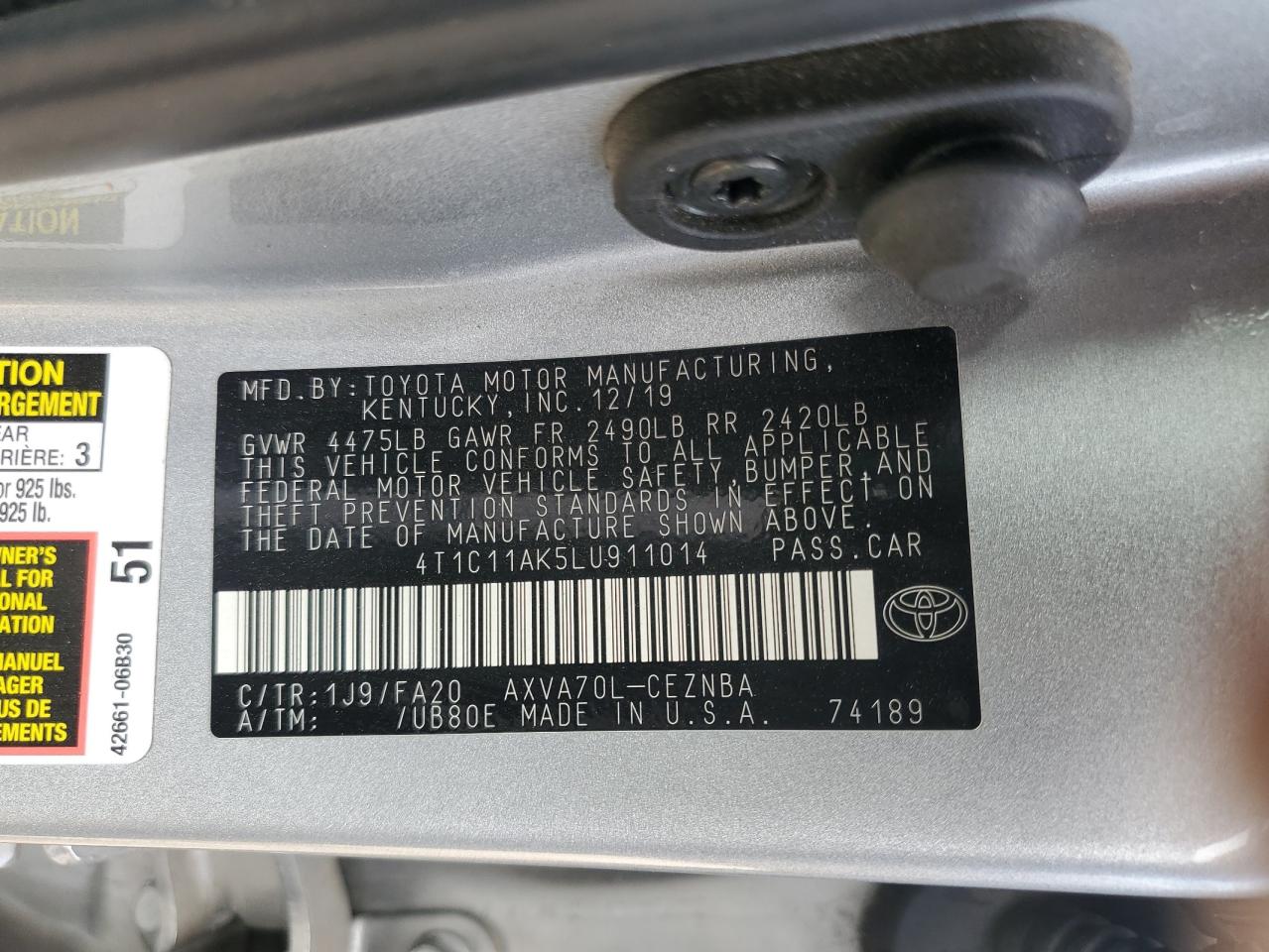 Photo 11 VIN: 4T1C11AK5LU911014 - TOYOTA CAMRY 