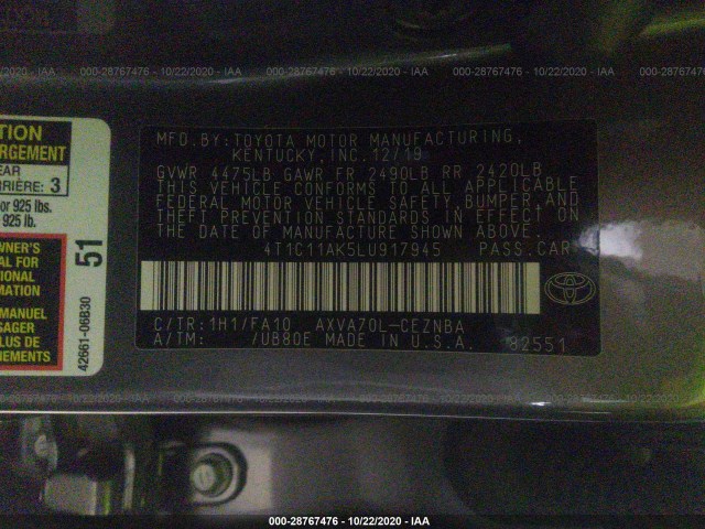 Photo 8 VIN: 4T1C11AK5LU917945 - TOYOTA CAMRY 