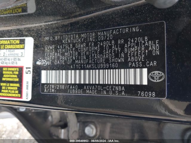 Photo 8 VIN: 4T1C11AK5LU999160 - TOYOTA CAMRY 