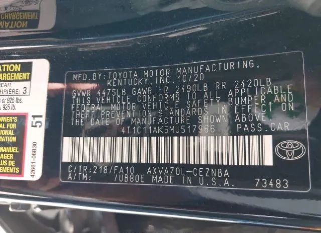 Photo 8 VIN: 4T1C11AK5MU517966 - TOYOTA CAMRY 