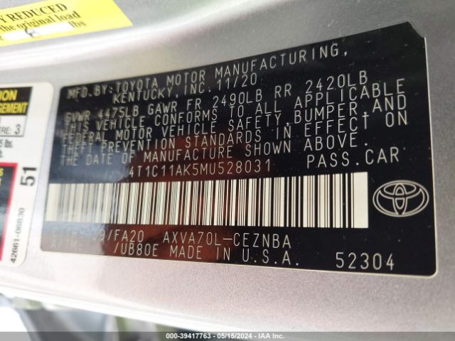 Photo 8 VIN: 4T1C11AK5MU528031 - TOYOTA CAMRY 