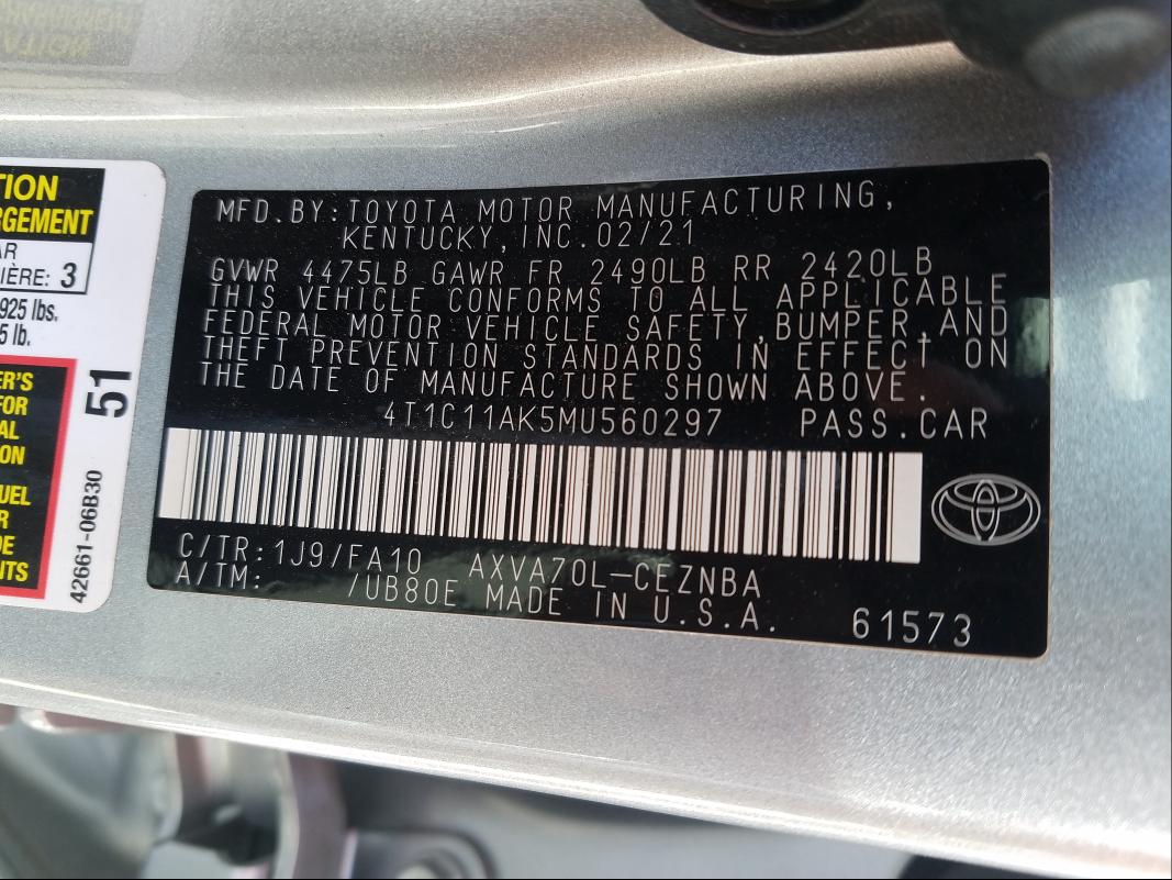 Photo 9 VIN: 4T1C11AK5MU560297 - TOYOTA CAMRY LE 