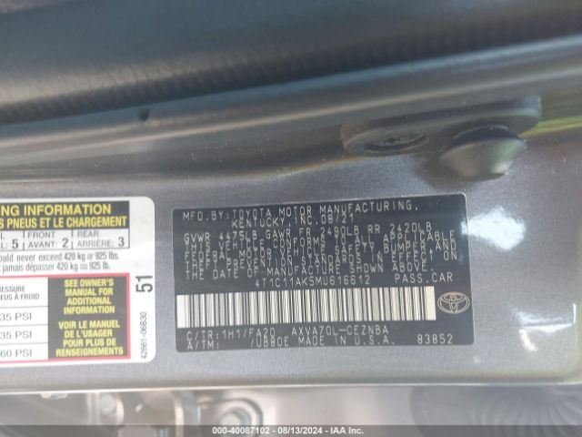 Photo 8 VIN: 4T1C11AK5MU616612 - TOYOTA CAMRY 