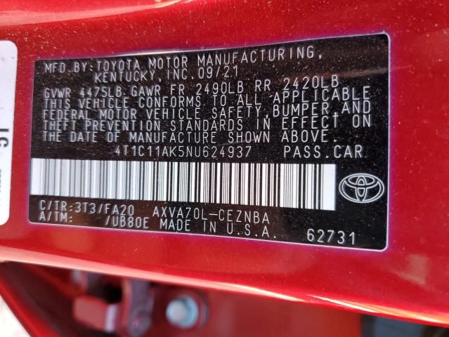 Photo 11 VIN: 4T1C11AK5NU624937 - TOYOTA CAMRY LE 