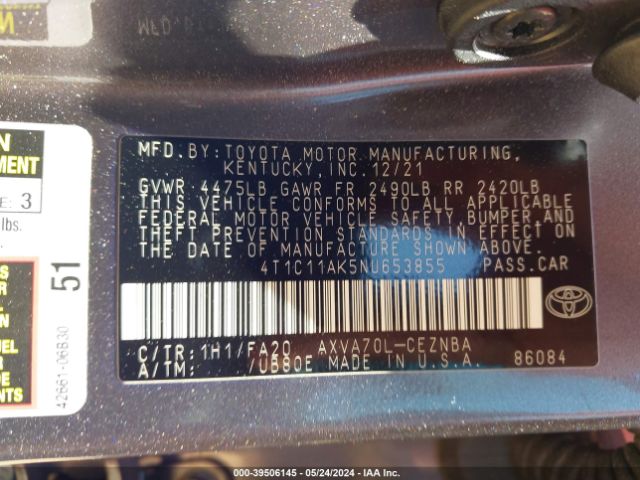 Photo 8 VIN: 4T1C11AK5NU653855 - TOYOTA CAMRY 