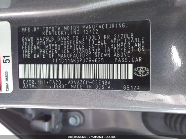 Photo 8 VIN: 4T1C11AK5PU764635 - TOYOTA CAMRY 