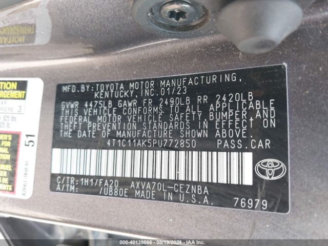 Photo 8 VIN: 4T1C11AK5PU772850 - TOYOTA CAMRY 