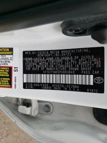 Photo 11 VIN: 4T1C11AK5PU803840 - TOYOTA CAMRY LE 