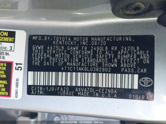 Photo 8 VIN: 4T1C11AK6LU382902 - TOYOTA CAMRY 