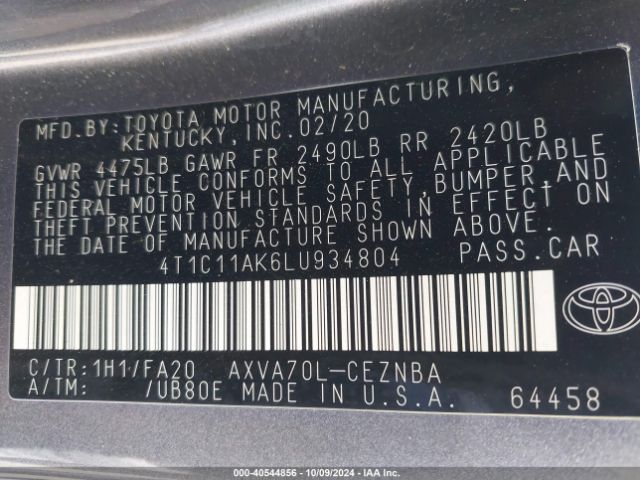 Photo 8 VIN: 4T1C11AK6LU934804 - TOYOTA CAMRY 