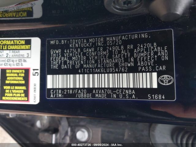 Photo 8 VIN: 4T1C11AK6LU954762 - TOYOTA CAMRY 