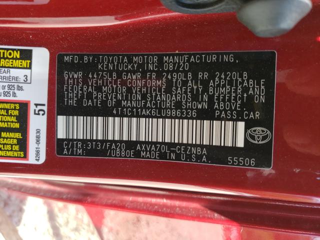 Photo 9 VIN: 4T1C11AK6LU986336 - TOYOTA CAMRY LE 