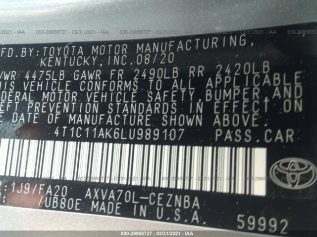 Photo 8 VIN: 4T1C11AK6LU989107 - TOYOTA CAMRY 