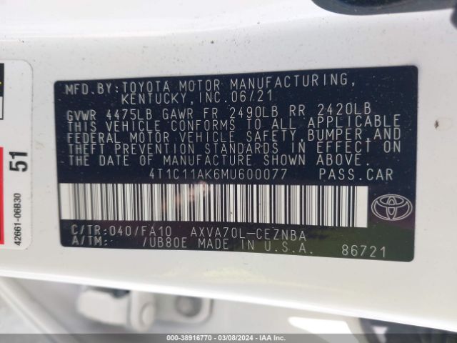 Photo 8 VIN: 4T1C11AK6MU600077 - TOYOTA CAMRY 