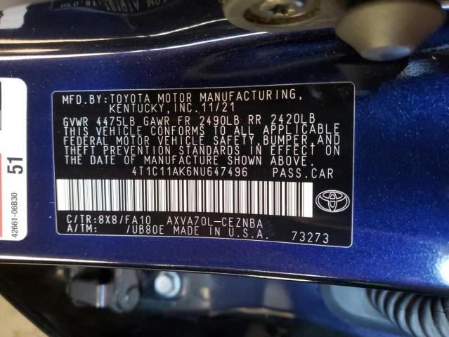 Photo 12 VIN: 4T1C11AK6NU647496 - TOYOTA CAMRY LE 