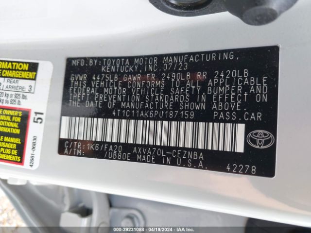 Photo 8 VIN: 4T1C11AK6PU187159 - TOYOTA CAMRY 