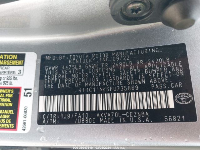 Photo 8 VIN: 4T1C11AK6PU735869 - TOYOTA CAMRY 