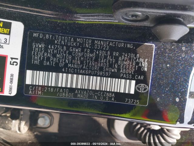 Photo 8 VIN: 4T1C11AK6PU798597 - TOYOTA CAMRY 