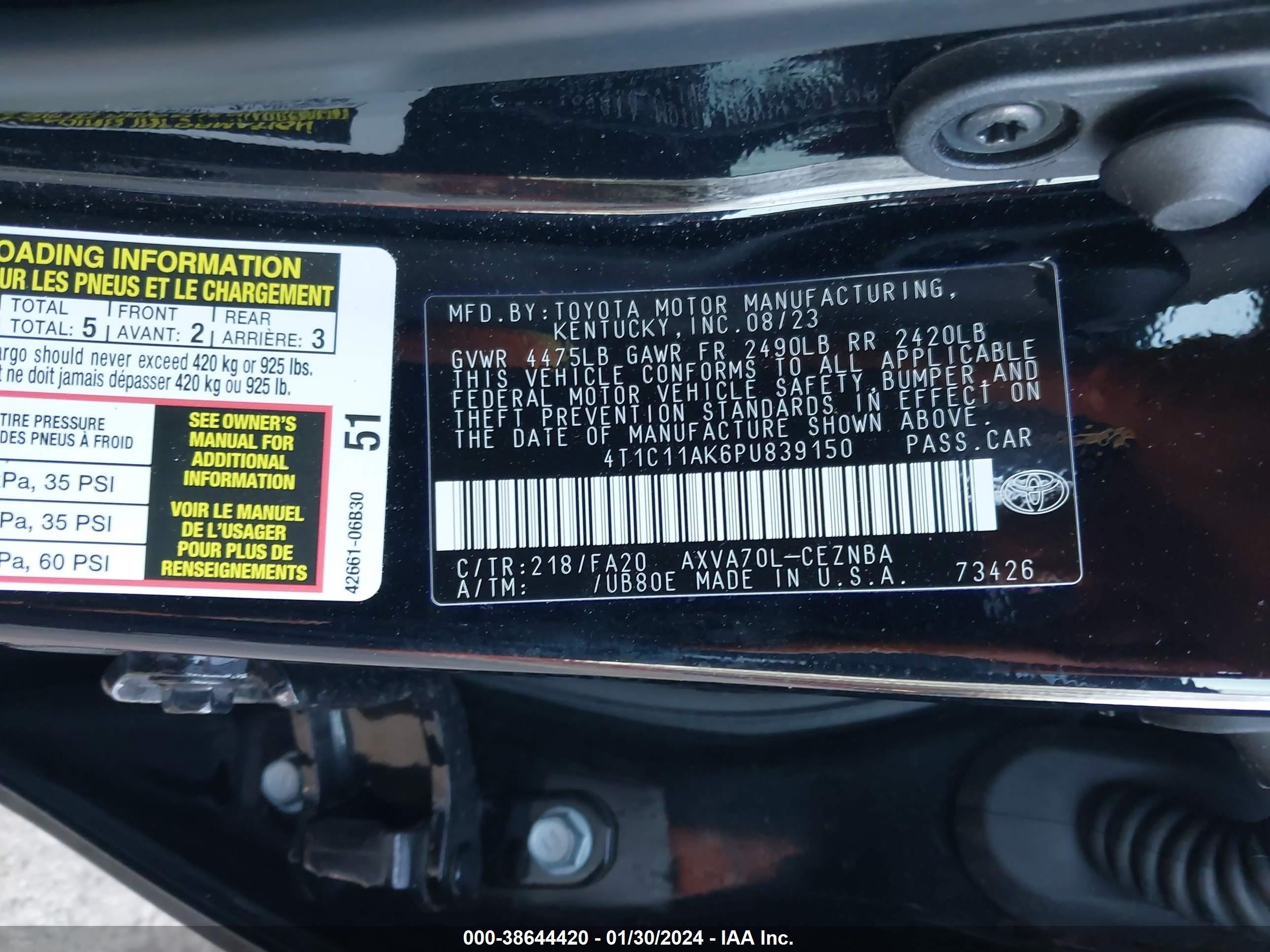 Photo 8 VIN: 4T1C11AK6PU839150 - TOYOTA CAMRY 