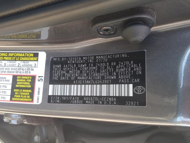 Photo 9 VIN: 4T1C11AK7LU343901 - TOYOTA CAMRY LE 