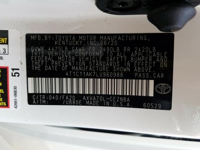 Photo 9 VIN: 4T1C11AK7LU960988 - TOYOTA CAMRY LE 