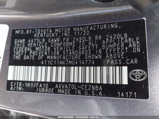 Photo 8 VIN: 4T1C11AK7MU414774 - TOYOTA CAMRY 